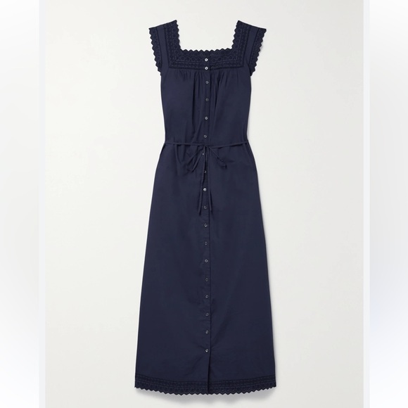 DOEN Saison Broderie Anglaise-trimmed Organic Cotton-poplin Midi Dress  XXS - Picture 13 of 15